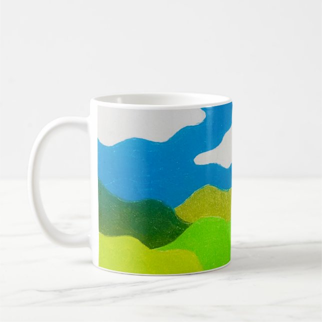 Caneca De Café Paisagem Abstrata de Lápis de Cor Céu Azul (Esquerda)