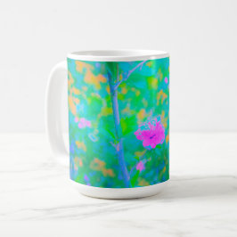 Caneca De Café Paisagem Azul Impressionista com Flor Rosa