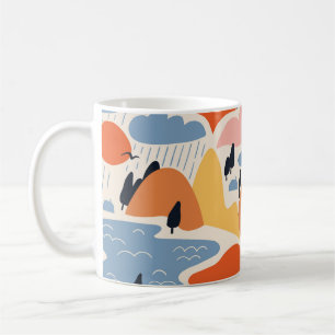 Caneca De Café Paisagem colorida, montanhas, lagos, sem costura.