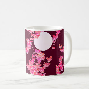 Caneca De Café Paisagem com borboletas - cor-de-rosa, burgundy