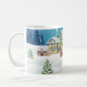 Caneca De Café Paisagem das aldeias de inverno com neve coberta