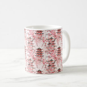 Caneca De Café Paisagem de Cerejeira em Flor da Pagode Chinesa Pa