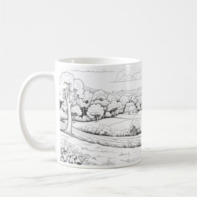 Caneca De Café Paisagem De Countryside No Estilo De Desenho (Esquerda)