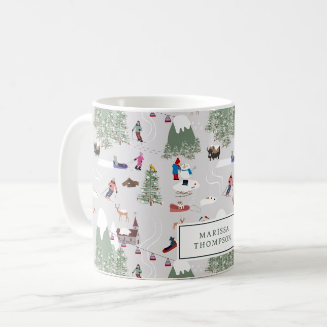 Caneca De Café Paisagem de Esqui de Montanha com Neve Bonita (Frente Esquerda)