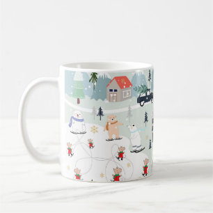 Caneca De Café Paisagem de inverno com urso polar, fundo de Natal