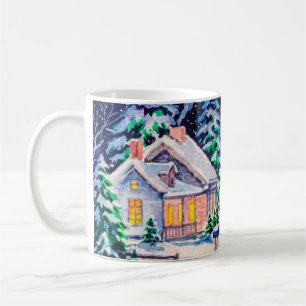 Caneca De Café Paisagem de inverno nevado. Casa do País. Natal h