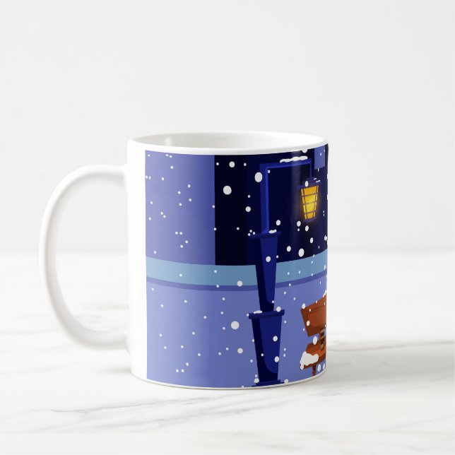 Caneca De Café Paisagem de Natal com candeeiro de rua, árvore e f (Esquerda)