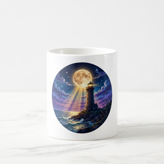 Caneca de Café Paisagem do Farol da Lua Dourada (Centro)