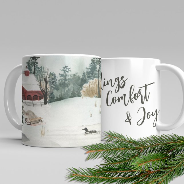 Caneca De Café Paisagem do Lago de Inverno - Tidings de conforto  (Criador carregado)