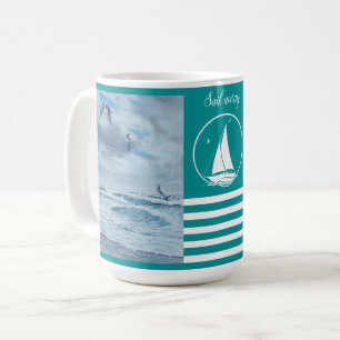 Caneca De Café Paisagem do Pacífico/azul-aqua/vela/veleiro