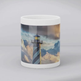 Caneca De Café Paisagem Dramática de Farol com Ondas Tempestuosas