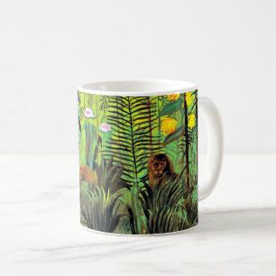 Caneca De Café Paisagem Exótica com Leão e Leoa,