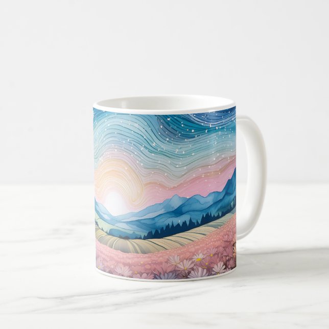 Caneca De Café Paisagem Felicidade Rosa (Frente Esquerda)
