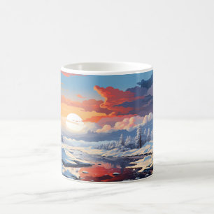 Caneca De Café Paisagem Florestal Na Estação De Inverno