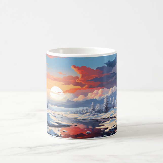 Caneca De Café Paisagem Florestal Na Estação De Inverno (Centro)