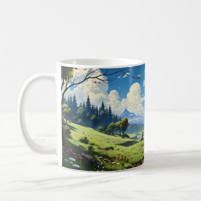 Caneca De Café Paisagem Florestal Na Estação Primavera (Esquerda)
