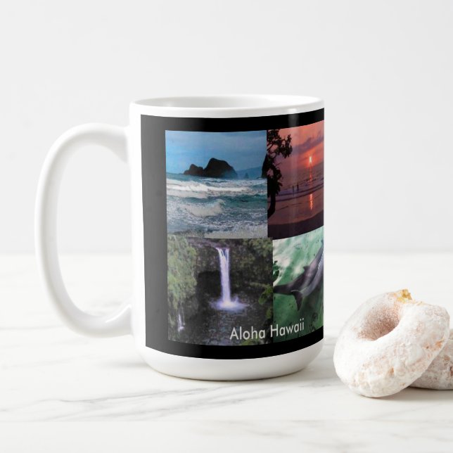 Caneca De Café Paisagem Havaiana Quatro Foto Aloha Hawaii (Com Donut)