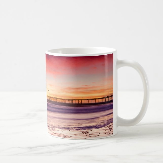Caneca De Café Paisagem marinha e píer ao pôr do sol, CA (Direita)