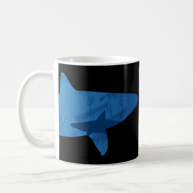 Caneca De Café Paisagem Marinha Submarina de Tubarão (Esquerda)
