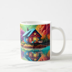 Caneca De Café Paisagem natural com lago, algodão, outono