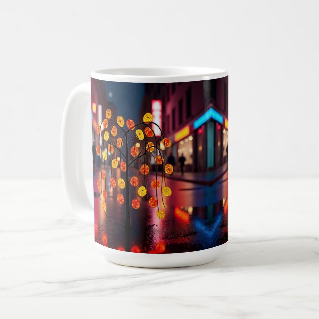 Caneca De Café Paisagem Noturna com Chuva Elétrica (Frente Esquerda)