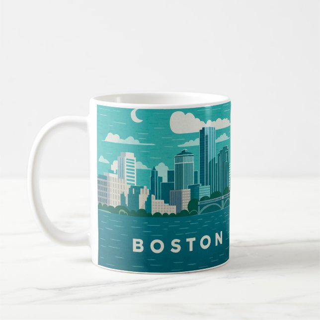 Caneca De Café Paisagem Noturna da Cidade de Massachusetts | Cida (Esquerda)