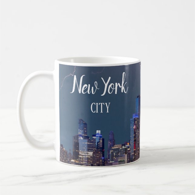 Caneca De Café Paisagem Noturna de Nova York com Relâmpagos (Esquerda)