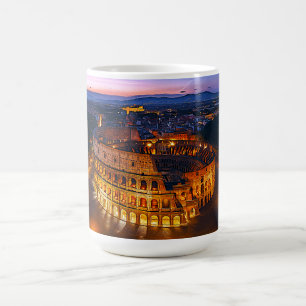 Caneca De Café Paisagem Noturna Luminosa do Coliseu Romano