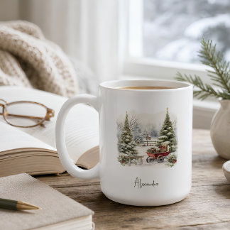 Caneca De Café Paisagem Personalizada de Aquarela do Inverno Mági