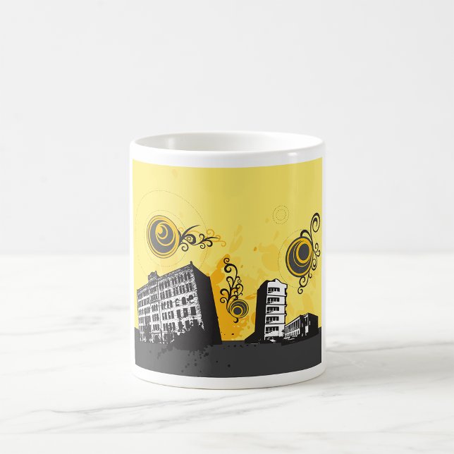 Caneca De Café Paisagem Urbana Amarela e Cinza Abstrato Retro (Criador carregado)
