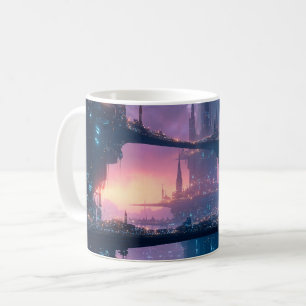 Caneca De Café Paisagem Urbana Futurista ao Crepúsculo