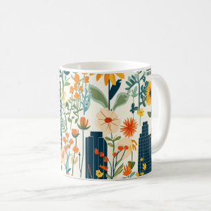Caneca De Café Paisagem Urbana Moderna Flores Silvestres Cottagec