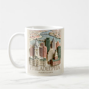 Caneca De Café Paisagem Urbana Texturizada Moderna da Silhueta da