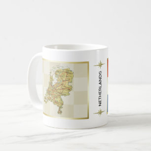 Caneca De Café Países Baixos Flag + Map Mug