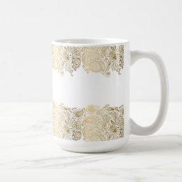 Caneca De Café Paisley Floral Branco E Dourado Elegante