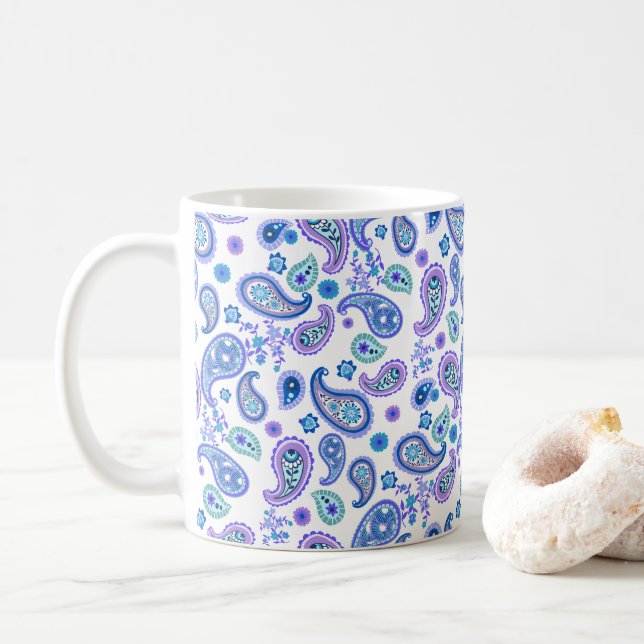 Caneca De Café Paisley Floral Pattern - Branco (Com Donut)