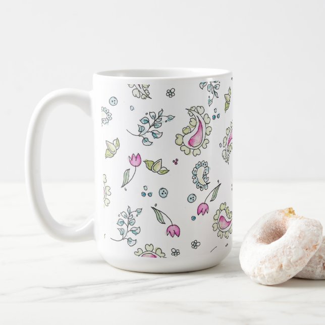 Caneca De Café Paisley Obsession Pink and Green Mug (Com Donut)