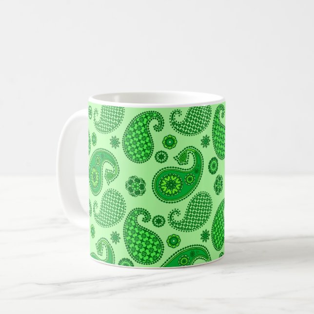 Caneca De Café Paisley Pattern, Limão e Emerald Green Coffee Mug (Frente Esquerda)