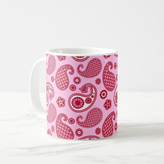 Caneca De Café Paisley Pattern, Peppermint Rosa e Branco (Frente Esquerda)