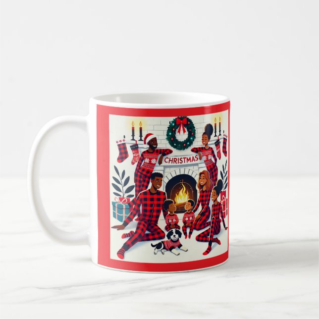 Caneca De Café Pajama da família afro-americana Cozy Holiday (Esquerda)