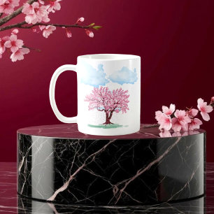 Caneca De Café Palácio Chinês com Árvores Sakura - Orienta Elegan