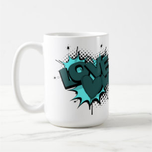 Caneca De Café Palavra de amor com corações em cor verde