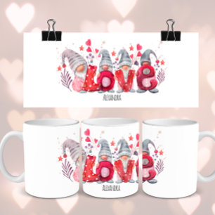 Caneca De Café Palavra De Amor Vermelho Com Namorados De Gnomos D
