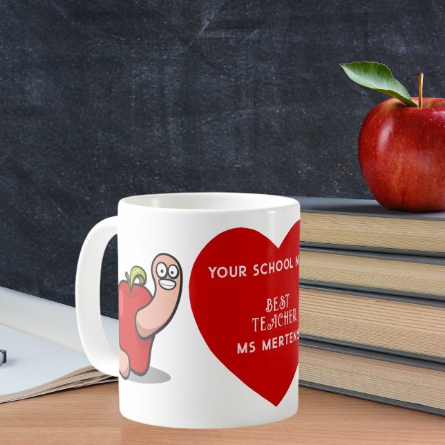 Caneca De Café Palavra de Apreciação do Professor em Apple Add Na (Teacher's Name Worm in Apple Appreciation Award Coffee Mug)