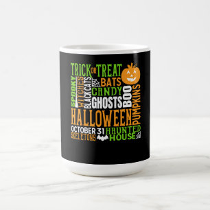 Caneca De Café Palavra de Halloween: Bomba Colorida de Aranha Cut
