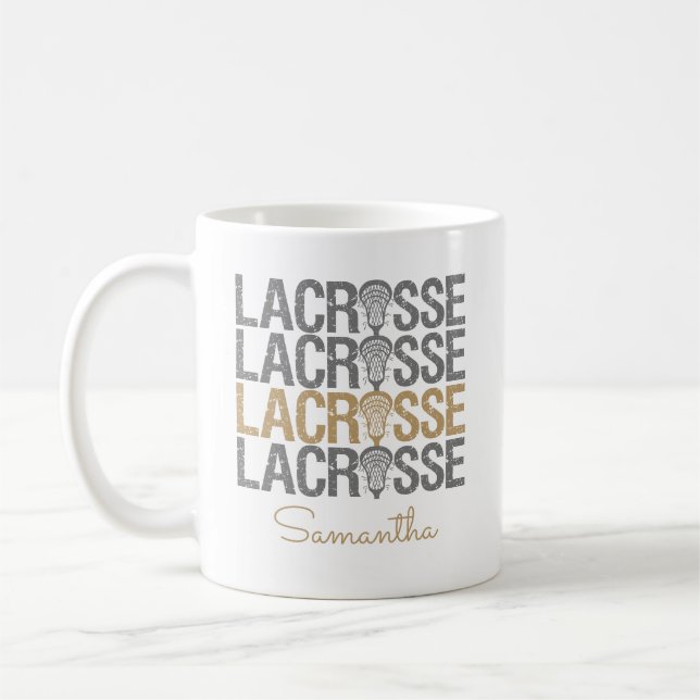 Caneca De Café Palavra de Lacrosse Dourada (Esquerda)