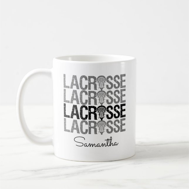 Caneca De Café Palavra de Lacrosse Preta (Esquerda)
