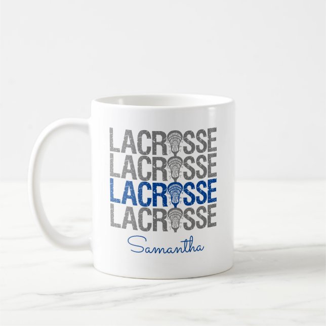 Caneca De Café Palavra de Lacrosse Real Azul Distante (Esquerda)