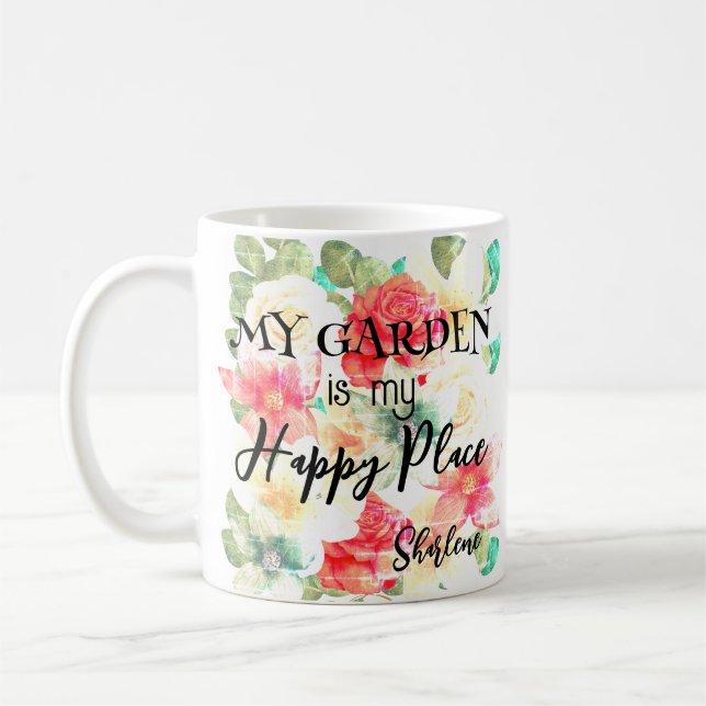 Caneca De Café Palavra Floral Personalizada de Jardim Feliz (Esquerda)