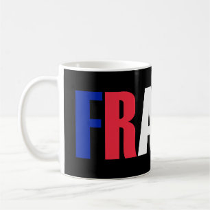 Caneca De Café Palavra FRANÇA em bandeira tricolor colorida do pa